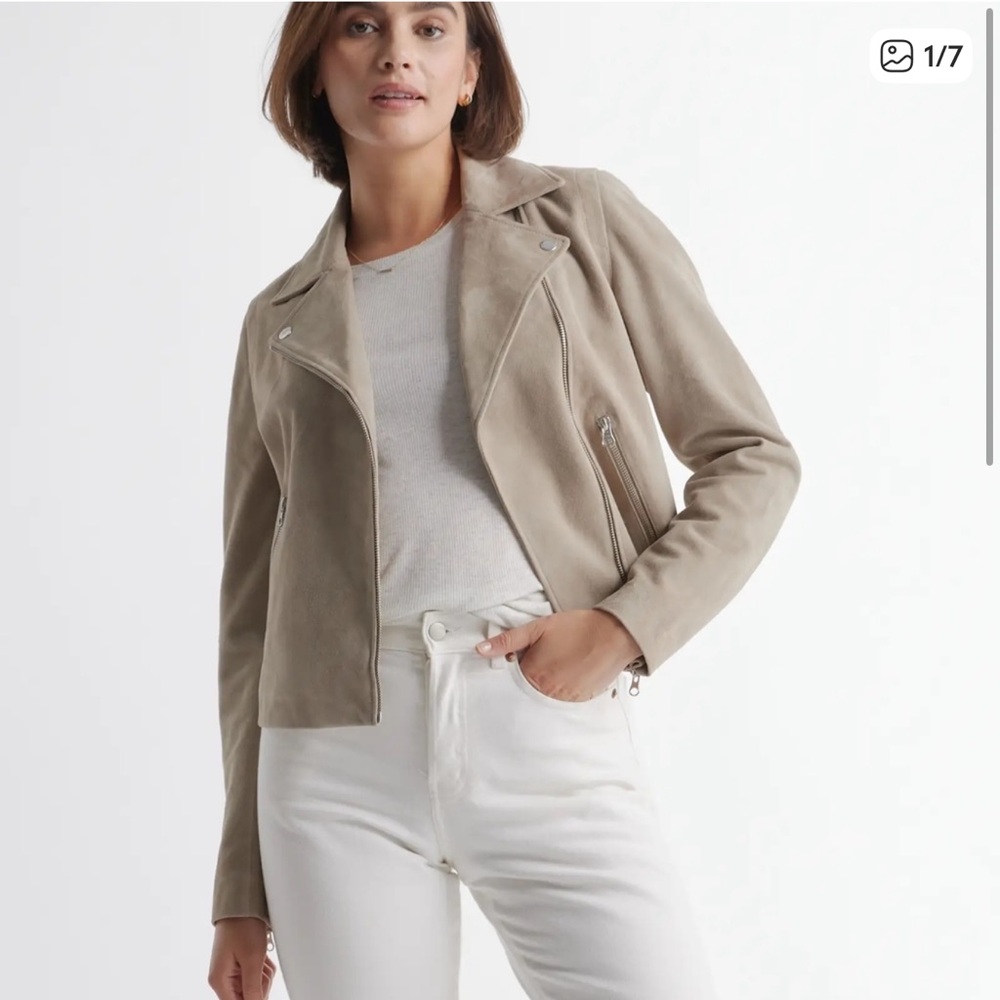Suede Moto Jacket in Taupe - Women's Jacket & Coat